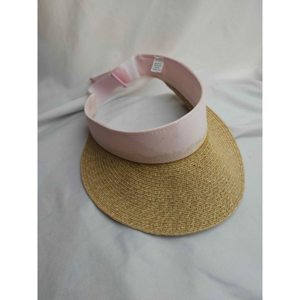 Woven Straw Sun‎ Visor Pink Fabric Headband Adjustable Beach Hat